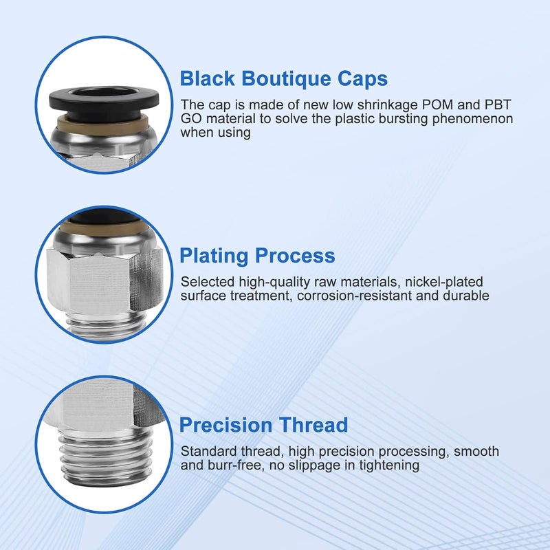 cnaodun 12 Pcs Push to Connect Fittings 3/8 Inch Tube OD x 1/4 Inch NPT Thread Pneumatic Male Straight and Elbow Quick Connect Air line fittings - Image 3
